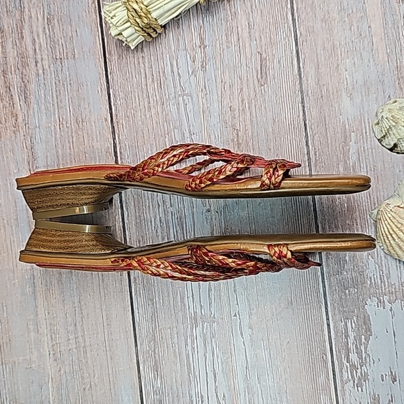 NICKLES RED AND BROWN BRAIDED LEATHER SANDALS - Picture 8 of 13